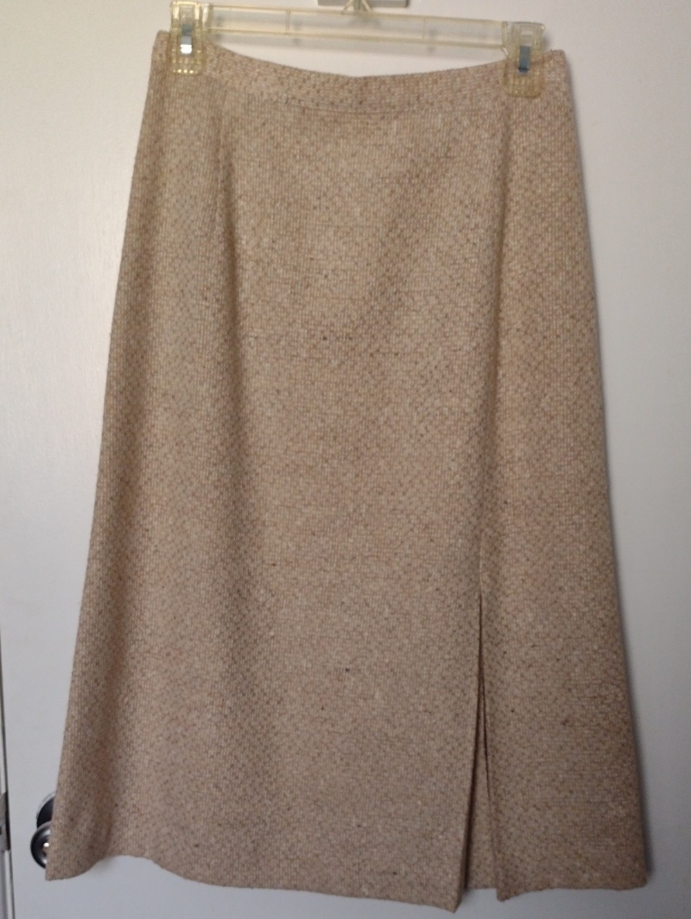 Vintage Beige Tweed A-Line Midi Pencil Skirt - Neutral Size Small